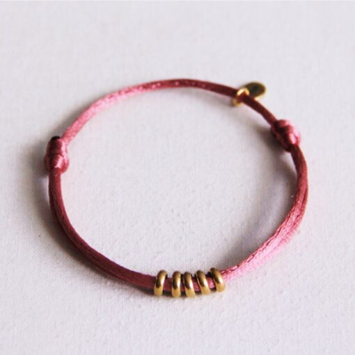 Satijnen armband met ringen - oude roos/goud