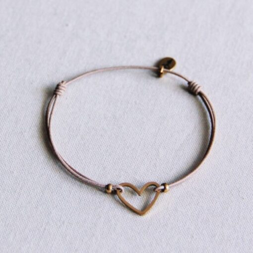 FW134: Elastische armband met open hart - taupe/goud