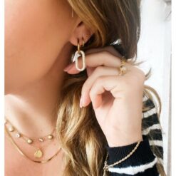 Alternative view of Edelstalen oorbel met ovale kristallen hanger - goud