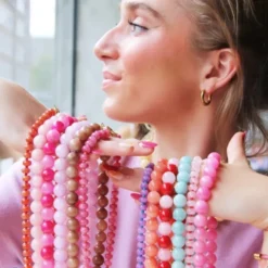 Alternative view of Natuurlijke stenen kralenketting xl - roze/fuchsia