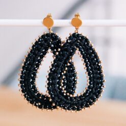 Statement earring woven facet drop - black