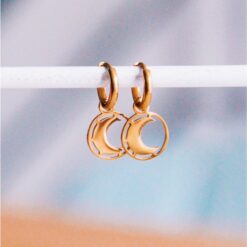 Roestvrijstalen hoepel oorbellen met ronde maan charme