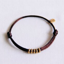 Satijnen armband met ringen - donkerbruin/goud