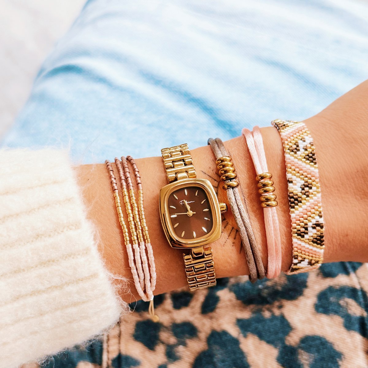 Viervoudige Miyuki -armband - Bordeaux/lnude/Goldplated - Afbeelding 3