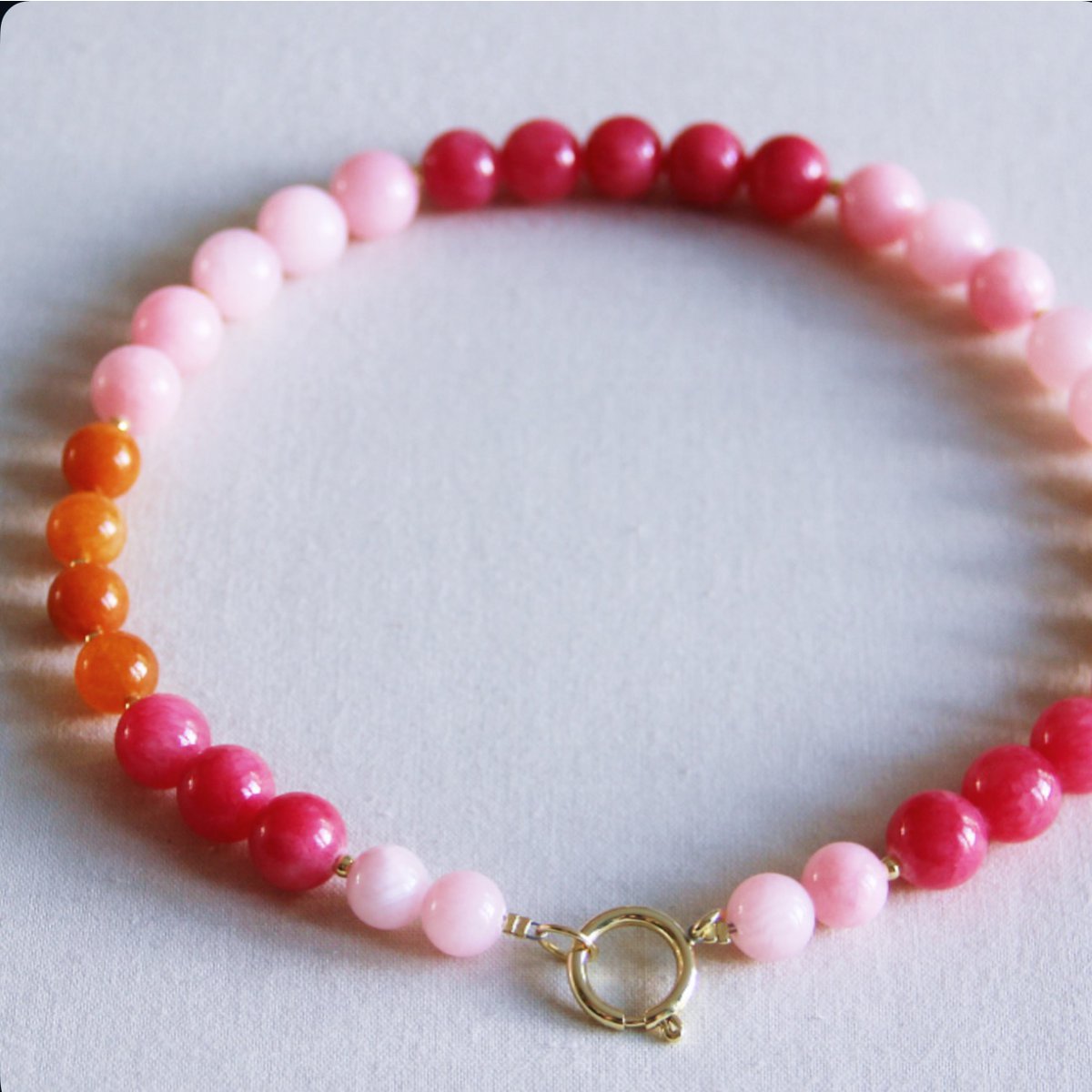 Natural Stone Bead ketting XL - Meng oranje/lichtroze/fuchsia