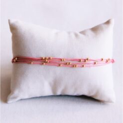 Alternative view of Viervoudige satijnen armband met kralen - roze