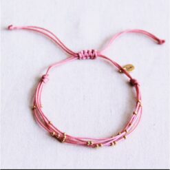 Viervoudige satijnen armband met kralen - roze