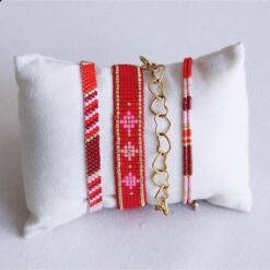 Alternative view of Gestreepte geweven armband - lila/rood/bordeaux