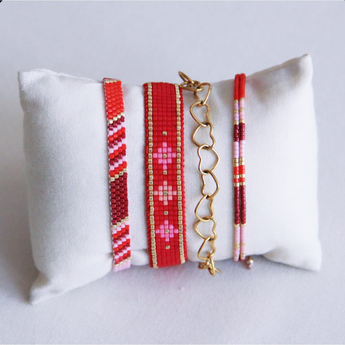 Gestreepte geweven armband - lila/rood/bordeaux - Afbeelding 2