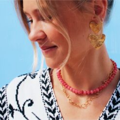 Alternative view of Kralen ketting van natuursteendonuts - oranje/rood