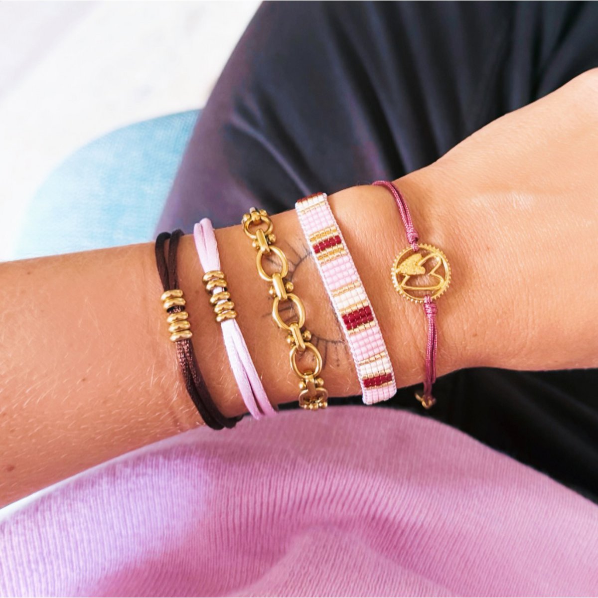 Weven Bracelet Striped - naakt/roze/bruin - Afbeelding 3