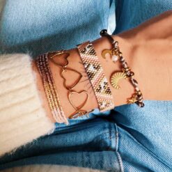 Alternative view of Weven armband met zigzag en luipaardprint - zalm/bruin/wit