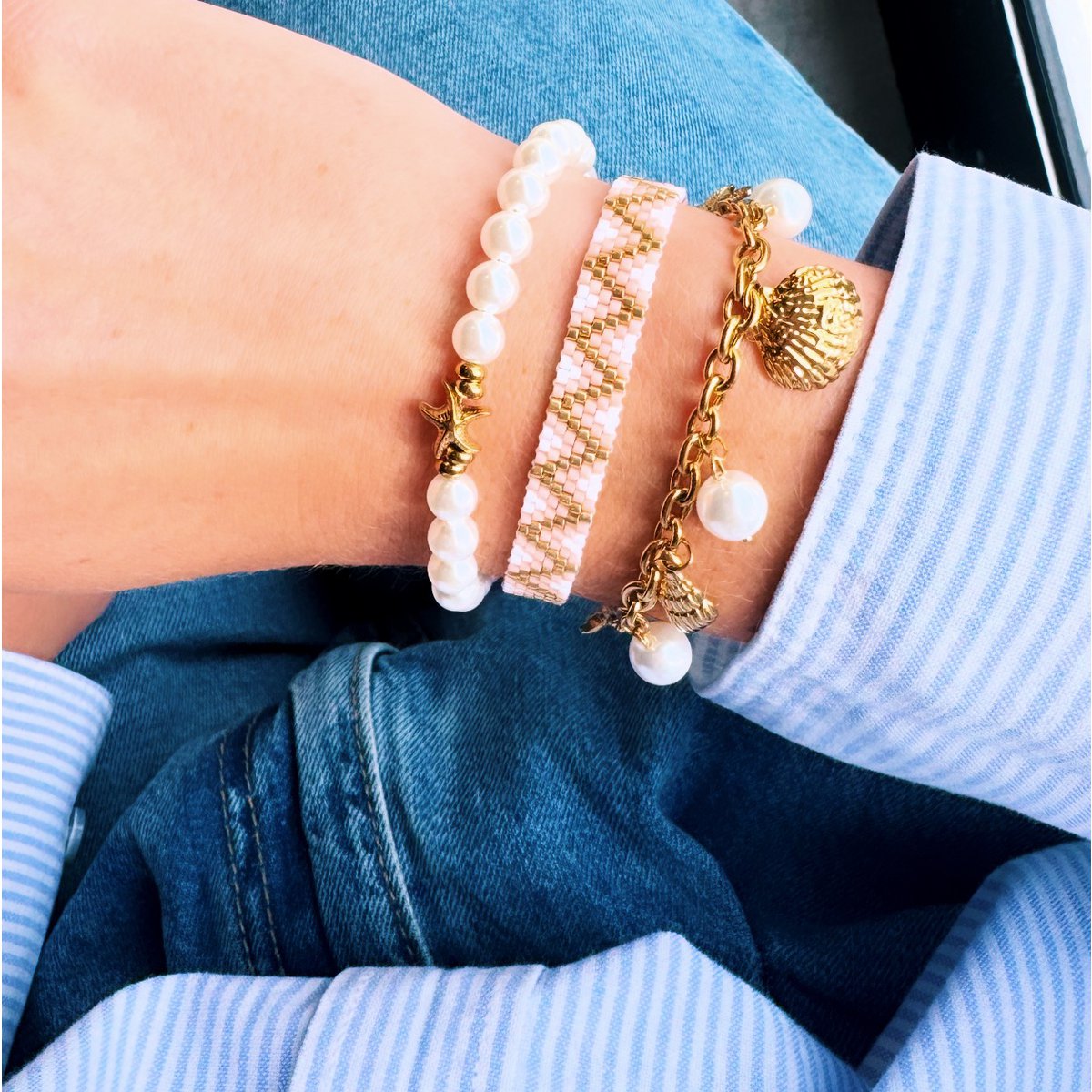 Weven Bracelet Zigzag - Wit/naakt - Afbeelding 3