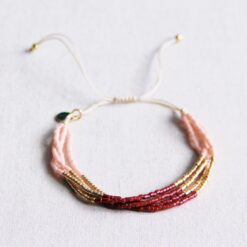 Viervoudige Miyuki -armband - Bordeaux/lnude/Goldplated