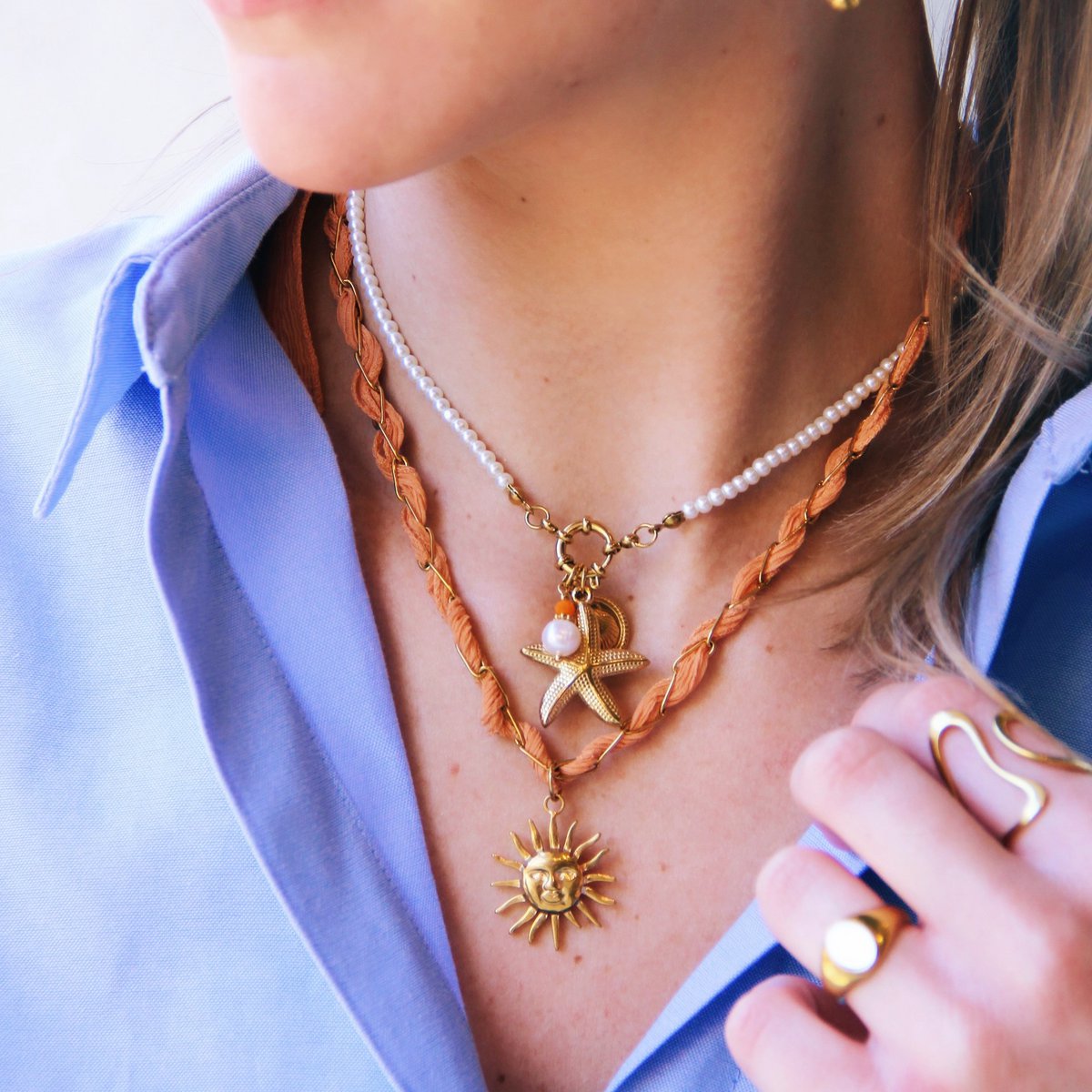 Parelsketting met zon en cluster van edelstenen - Afbeelding 2