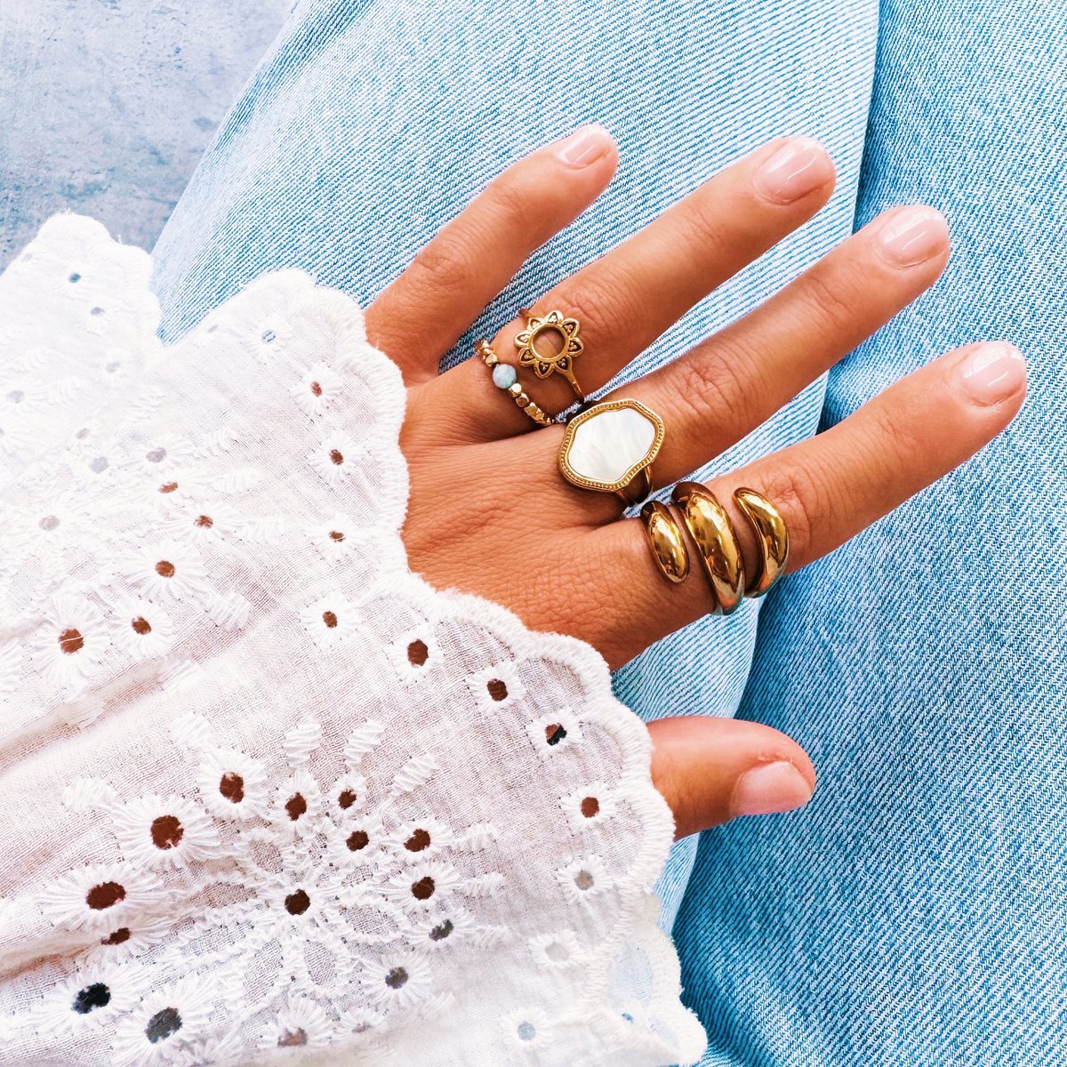 Statement ring met ovale steen - parelmoer - Afbeelding 2