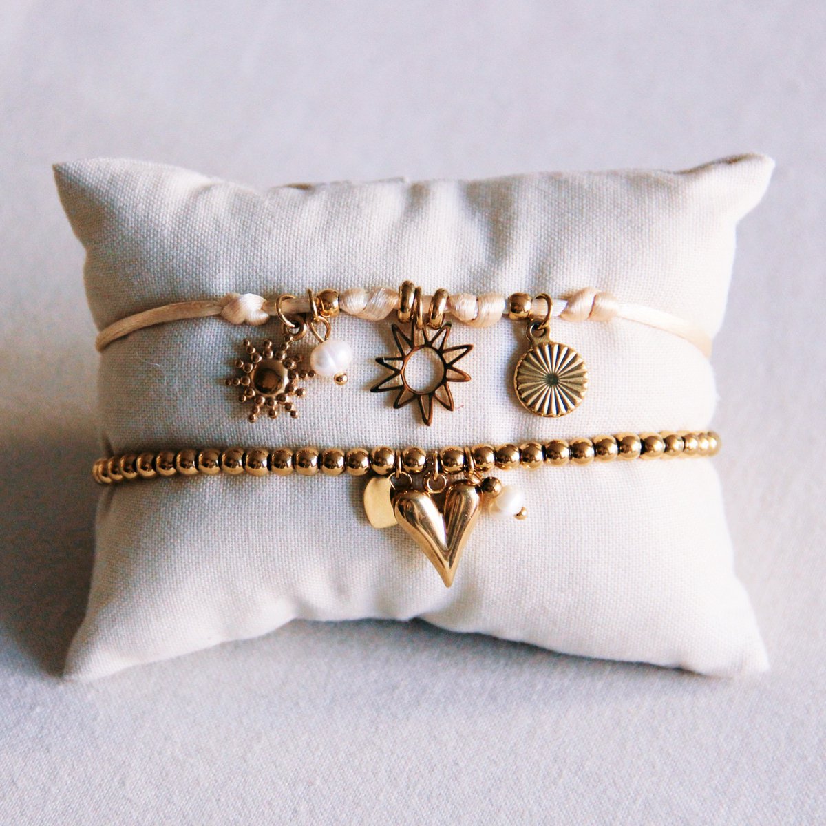 Kralen armband met harten en mini -parel - Afbeelding 3