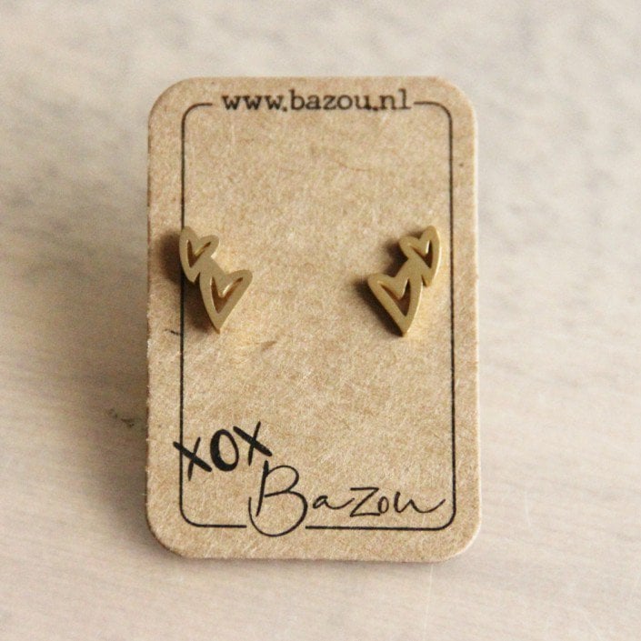 OS440 - Edelstalen oorstekers dubbel hart - goud