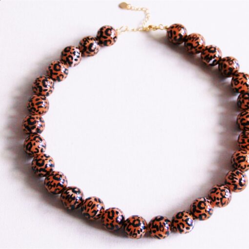 Resin kralen ketting xl - luipaardprint
