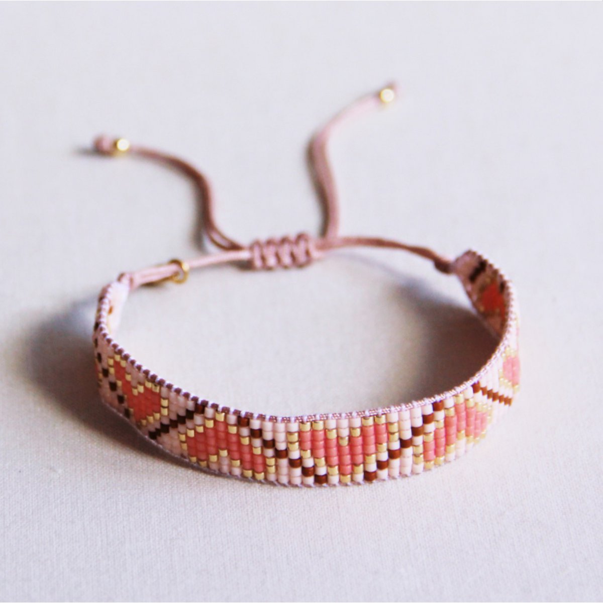 Hartpatroon geweven armband - Coral/cognac - Afbeelding 2