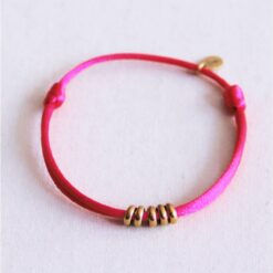 Satijnen armband met ringen - Fuchsia/Gold