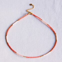 Kralen ketting oranje/roze/naakt