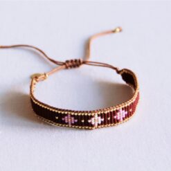 Alternative view of Weven armband met bloempatroon - donkerbruin/paars