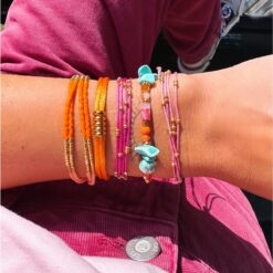 Alternative view of Satijnen armband met ringen β roze/goud