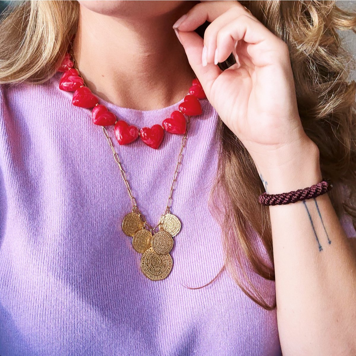 Xl ovale ketting ketting - oranje/lichtroze - Afbeelding 2