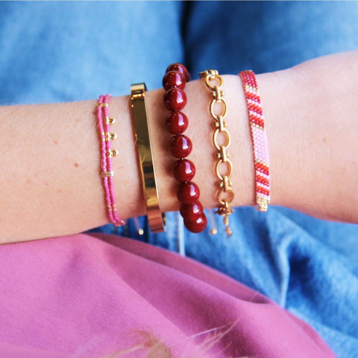 Natuursteen kralen armband xl - mokka - Afbeelding 2