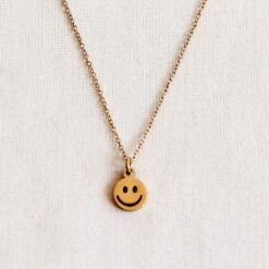 Edelstalen fijne ketting met smiley - goud