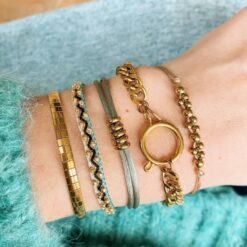 Alternative view of SA811 - Stalen platte armband gestreept - goud