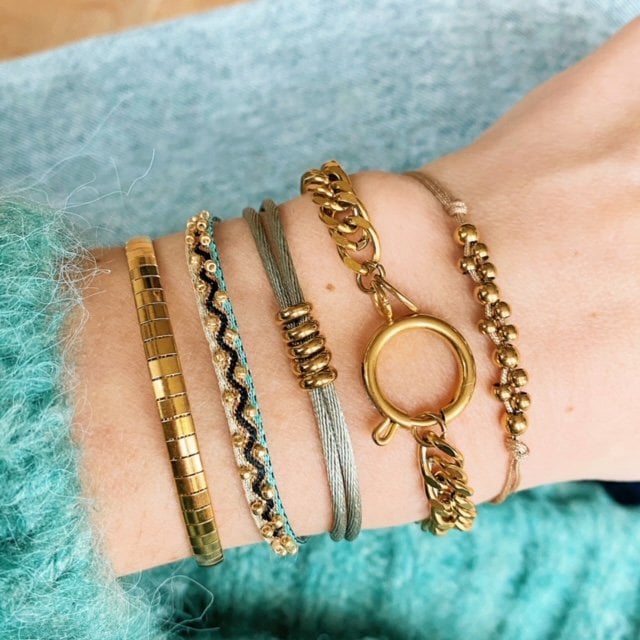 SA811 - Stalen platte armband gestreept - goud - Afbeelding 2