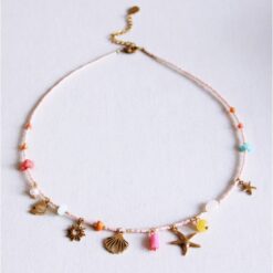 Kralen ketting met strand charmes en edelstenen - naakt