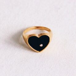 Stalen ring hart - zwart
