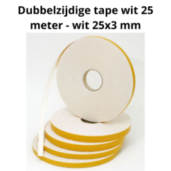 Dubbelzijdige tape wit 25 meter - wit 25x3 mm