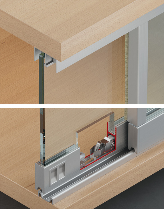 Schuifruiten beslag 2500 mm set – incl. optie glas of spiegel – Mat aluminium